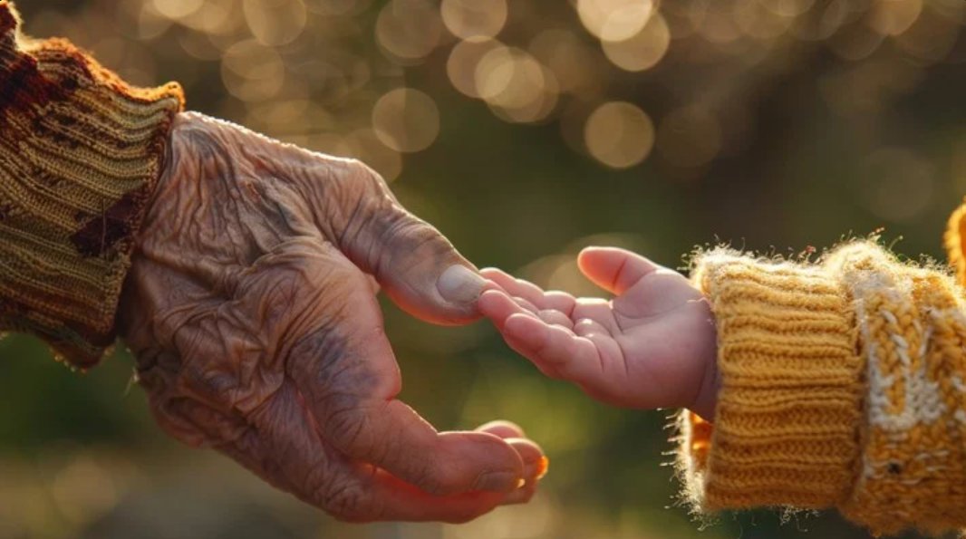 Grandmother and grandchild hands together